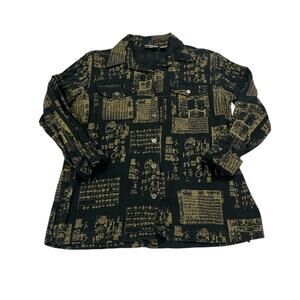 Vintage Chico’s Asian Inspired Linen Blend Long Sleeve Flowy Button Down Size M